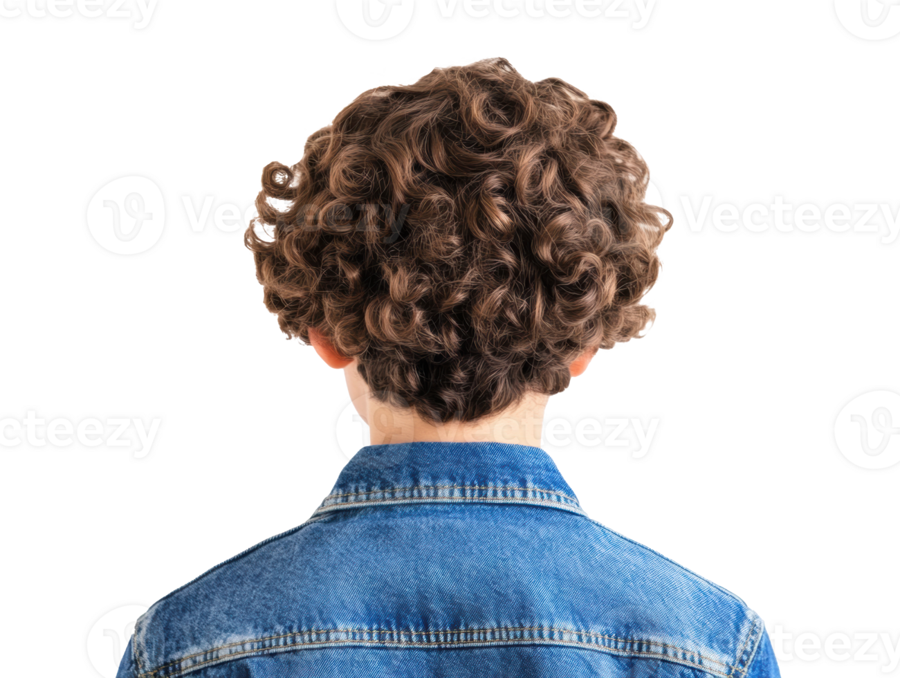 Boy with curly hair wearing denim jacket from the back png