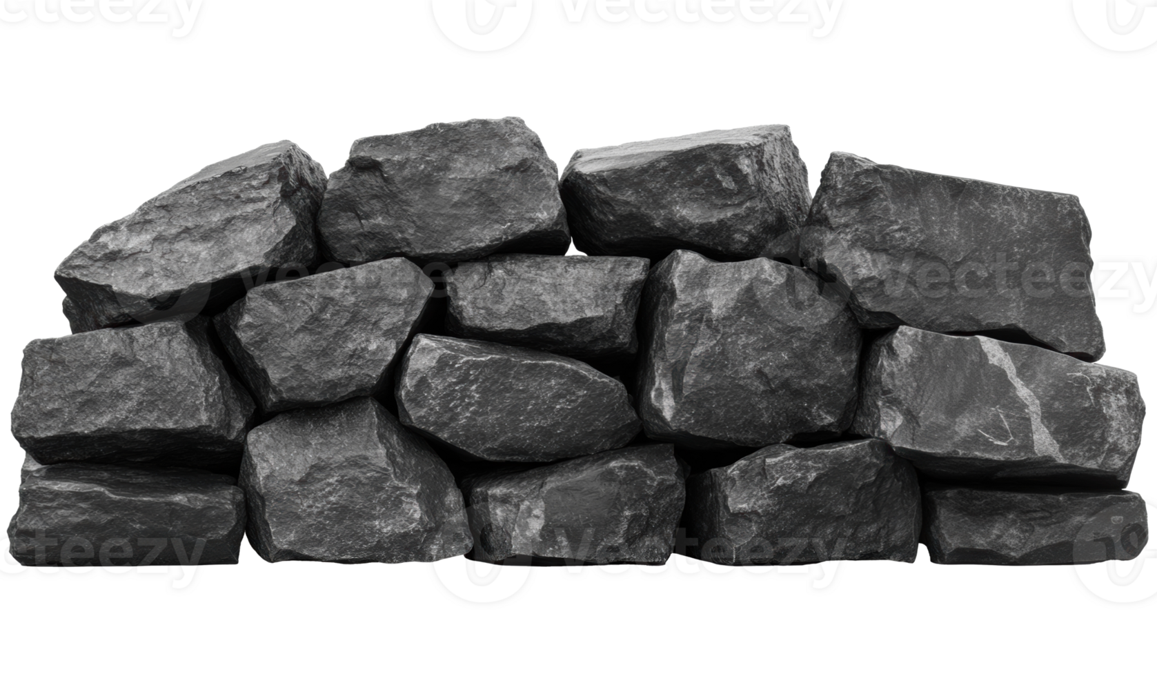 Natural black stone formation for landscaping or construction use png