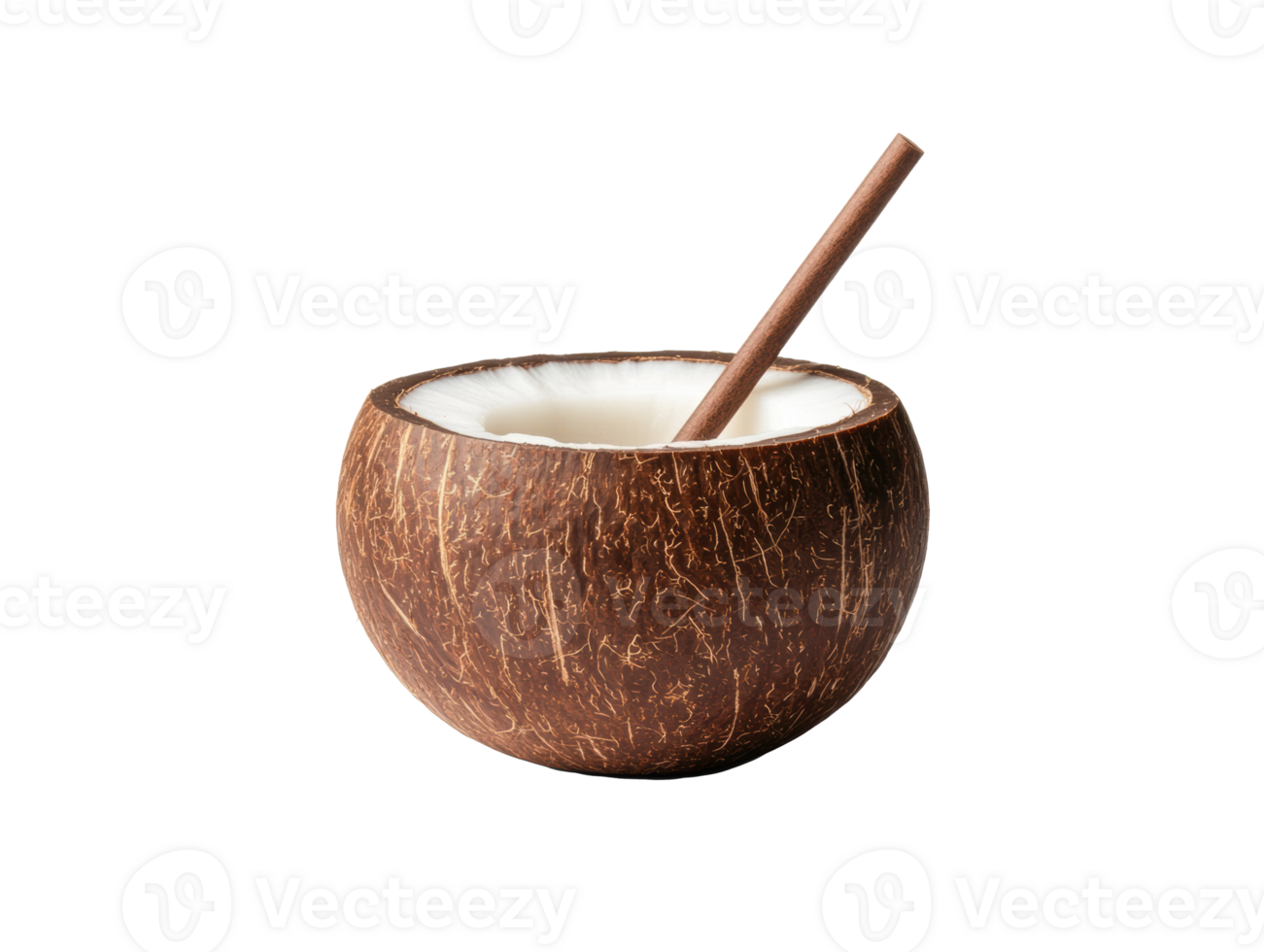 Refreshing coconut drink served in a natural shell png