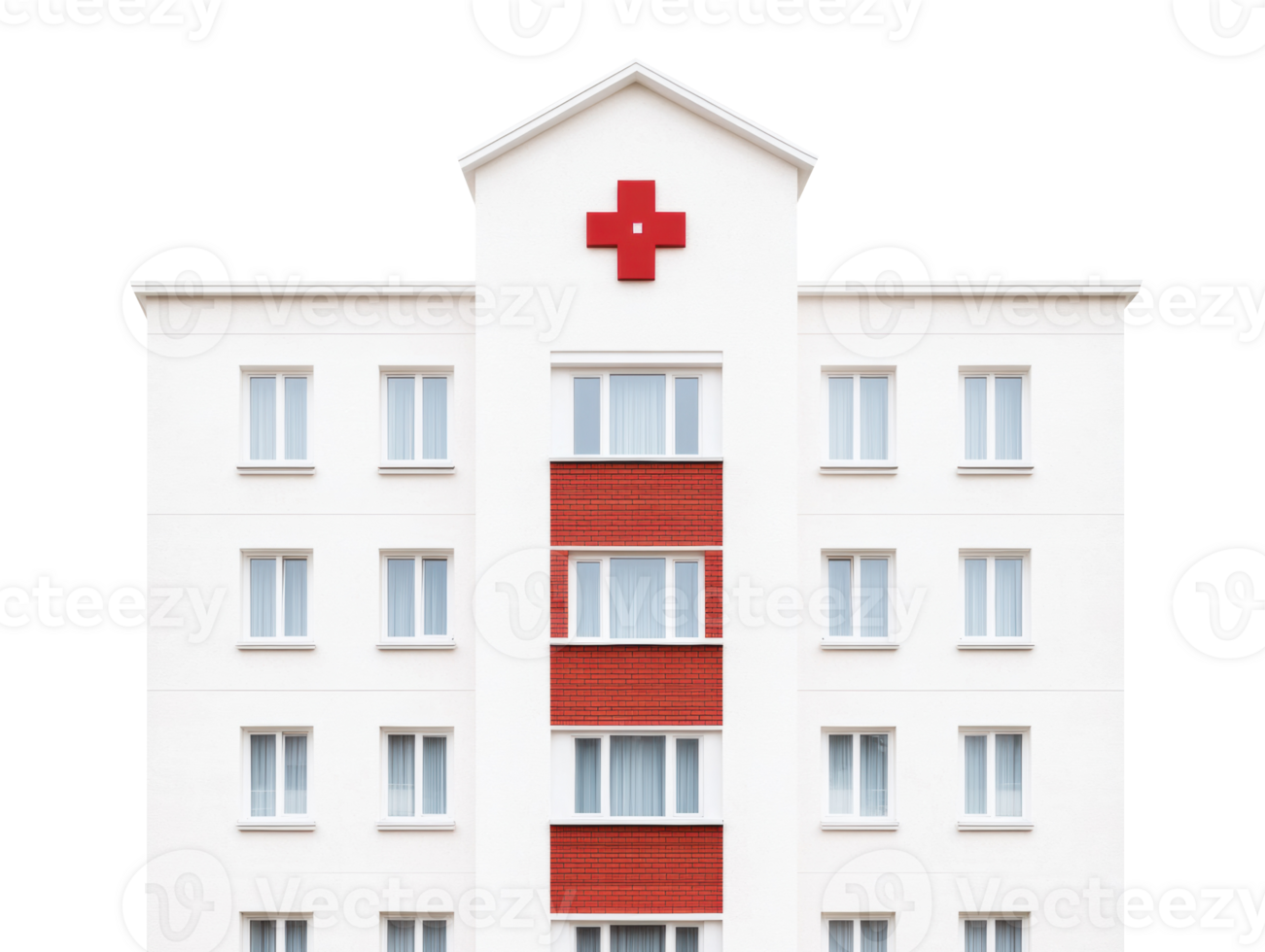 Modern hospital building with distinct red cross emblem png