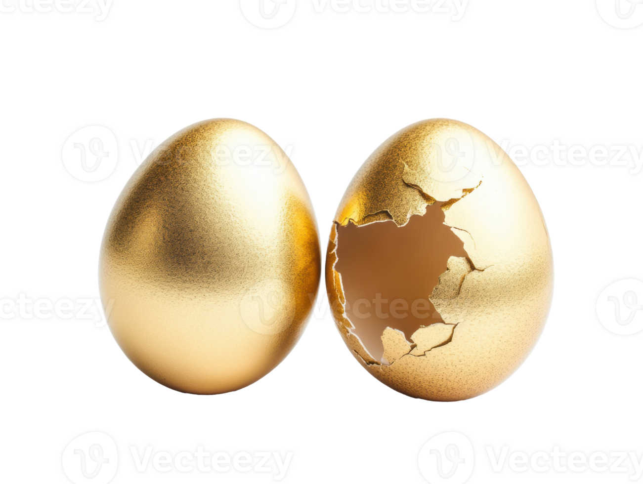 Golden eggs with one cracked open, revealing the inside png