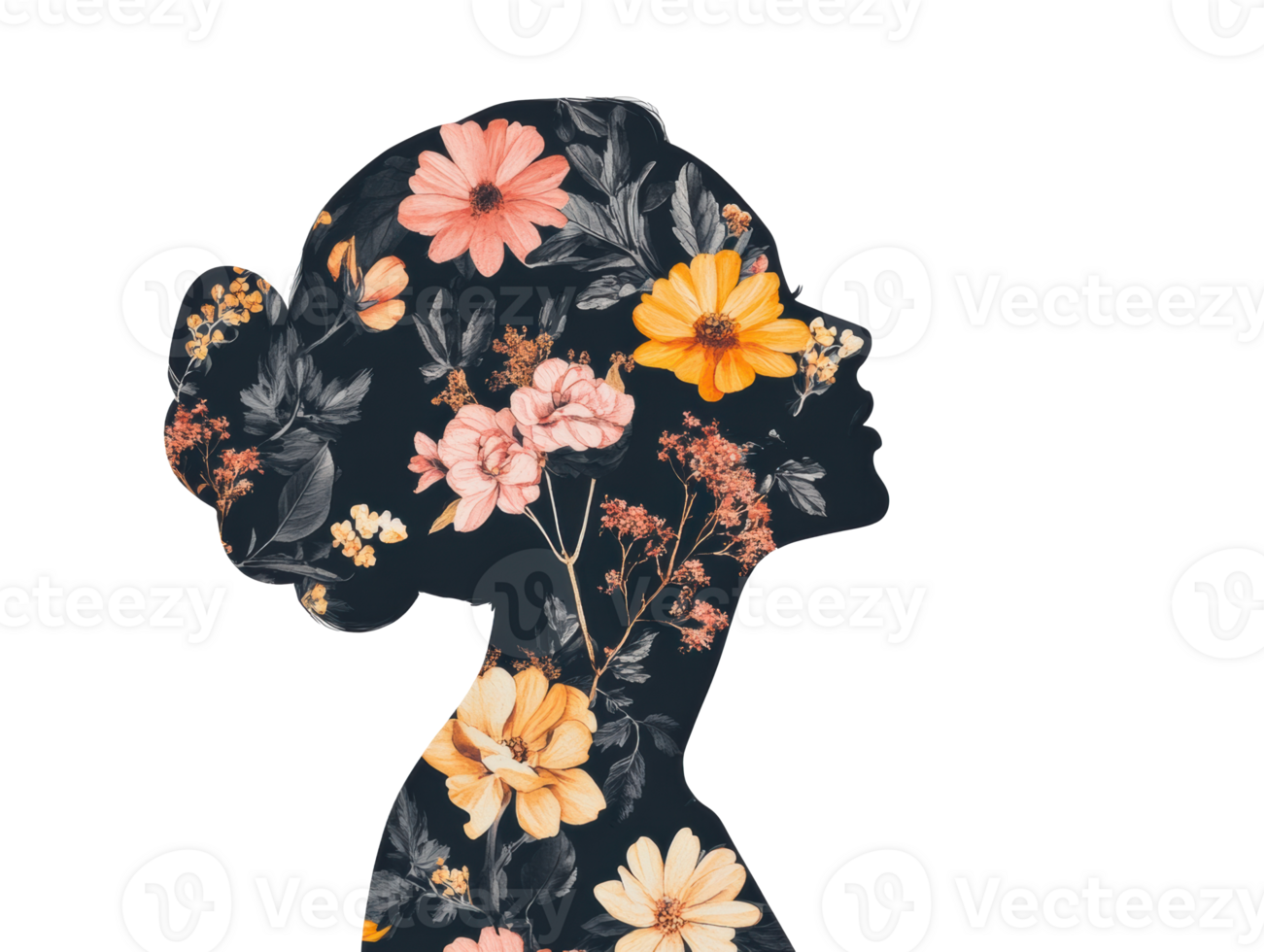 Creative floral silhouette design representing femininity and nature png