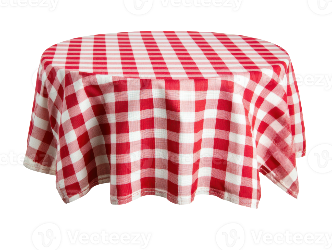 Red and white checkered tablecloth on outdoor round table png