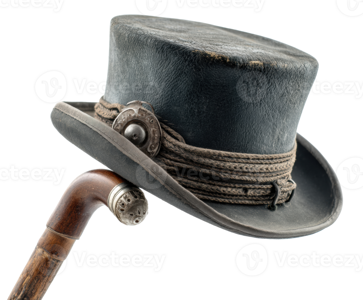 Elegant black top hat and cane for vintage occasions and events png