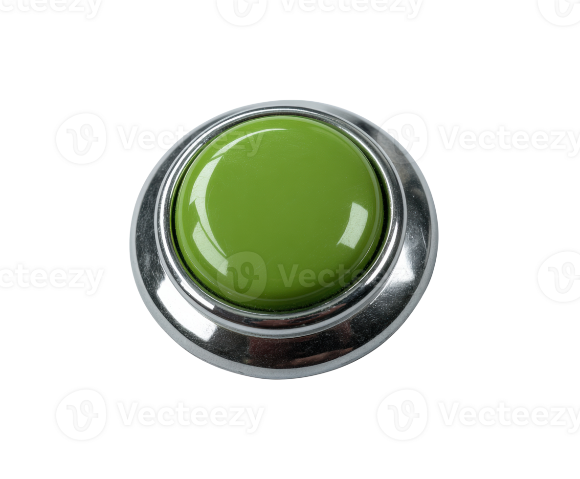 Bright green button with chrome finish for signaling and alerting png