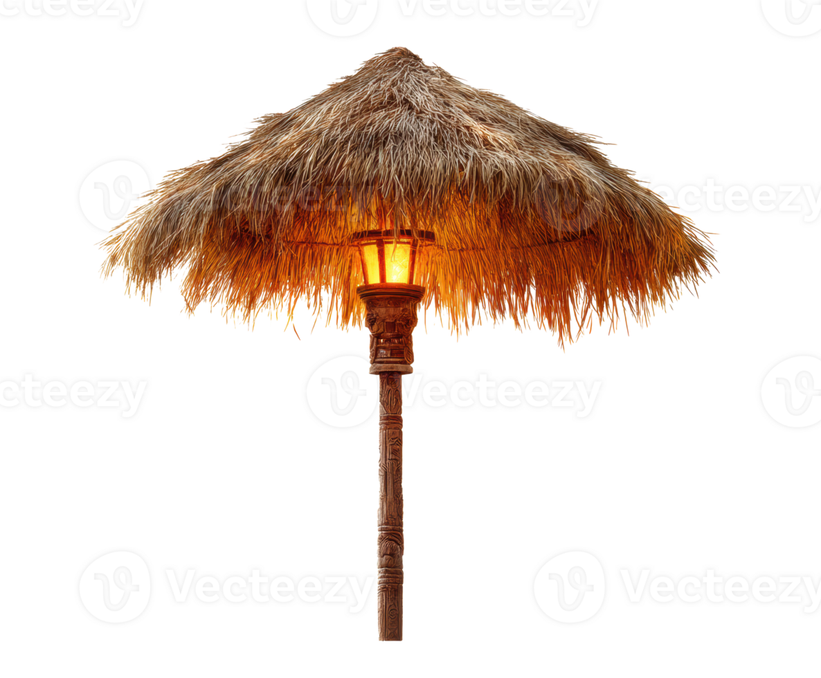 Tropical lamp with thatched roof design for outdoor spaces png