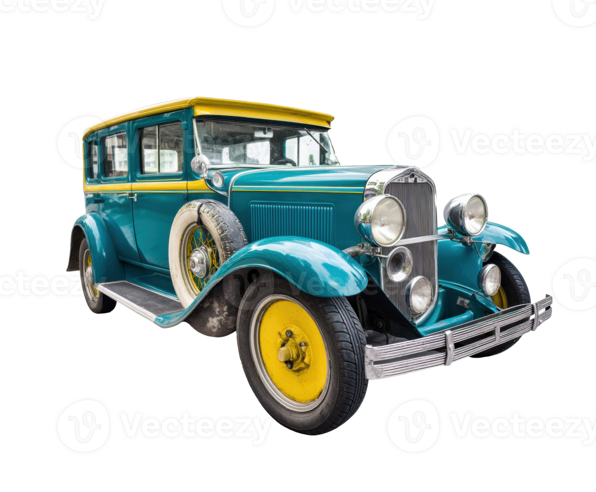 Classic vintage car with yellow accents for retro lovers png