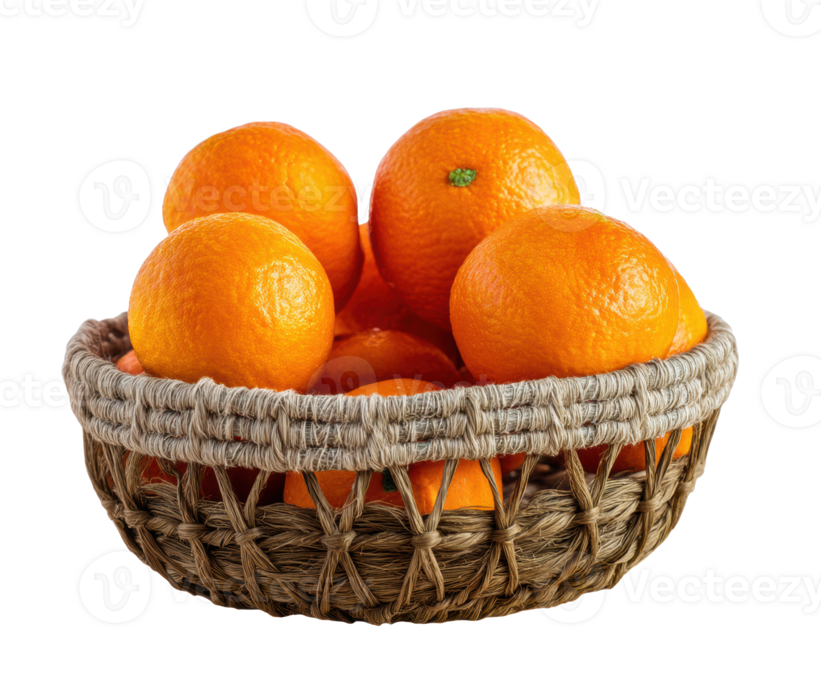 Fresh oranges in a woven basket for healthy eating png