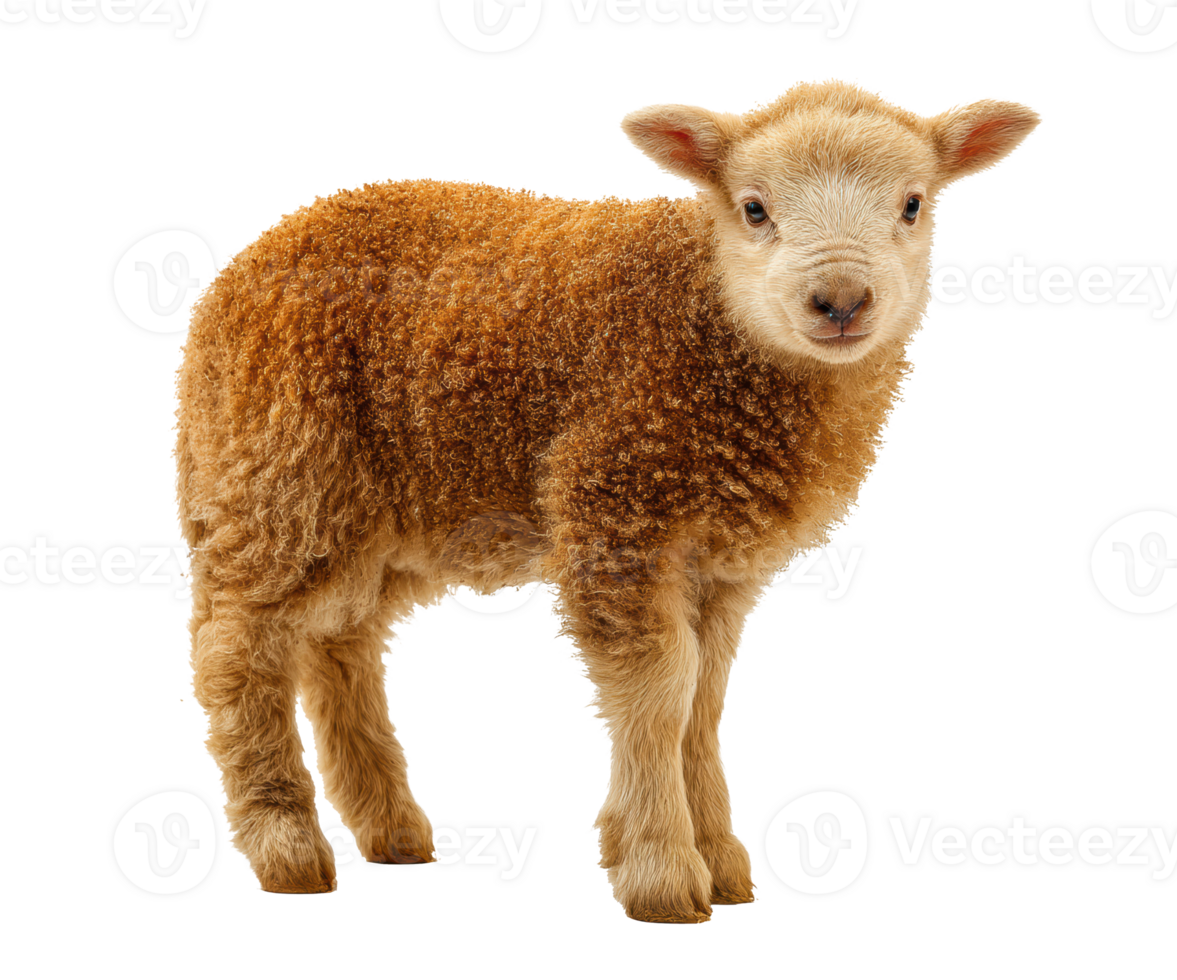 Cute fluffy lamb standing on soft grass in a sunny meadow png