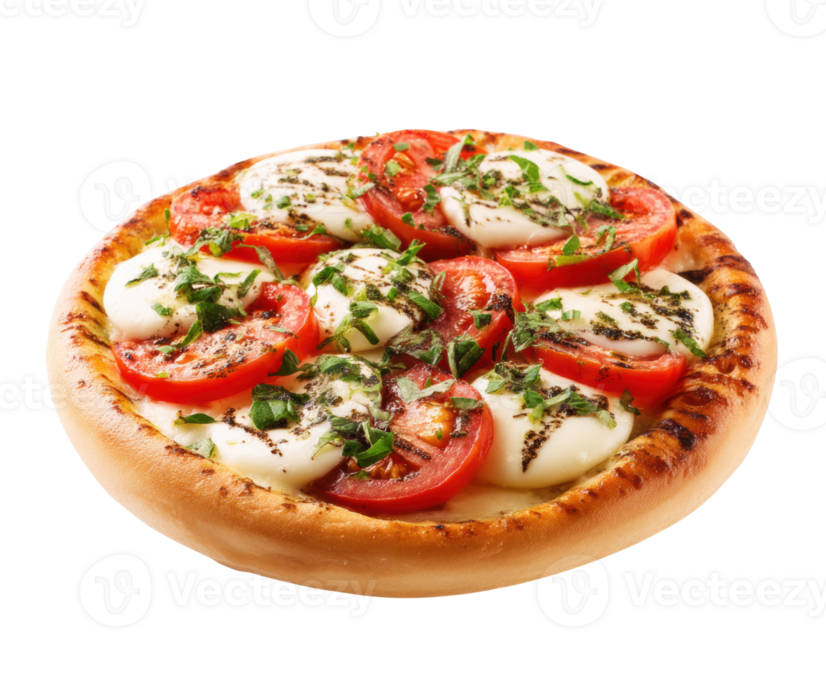 Fresh tomato and mozzarella pizza topped with herbs for casual dining png