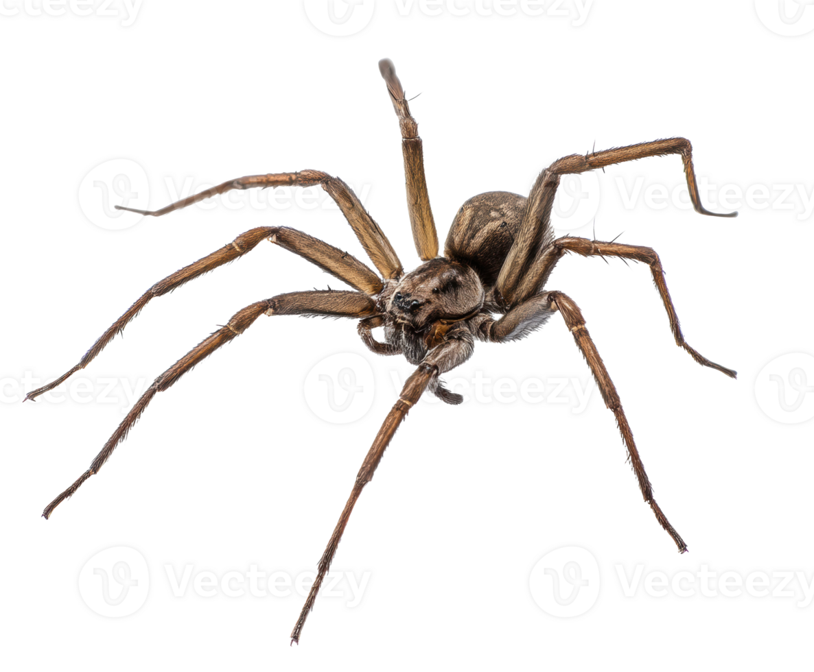 Brown spider crawling on a surface showing intricate leg details png