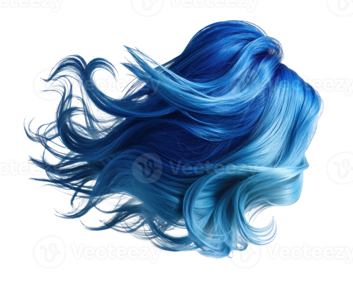 Vibrant blue hair with flowing strands for creative styling projects png