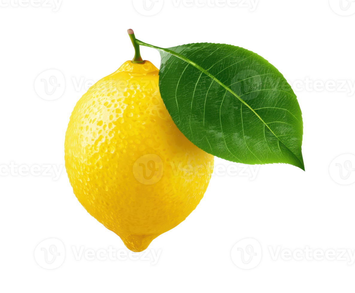 Fresh lemon with green leaf for culinary use and decoration png