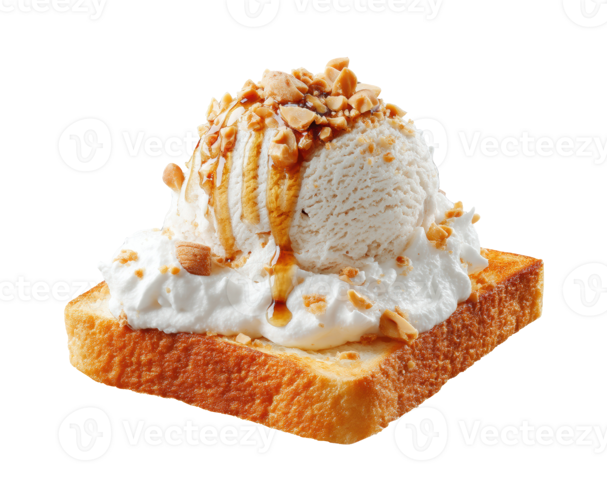 Delicious dessert with ice cream, whipped cream, and nuts png