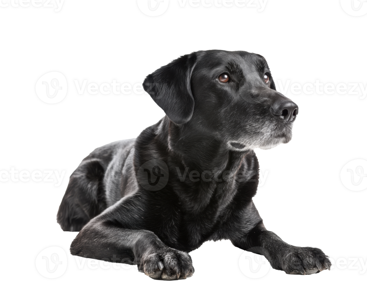 Black Labrador retriever resting and looking curiously png