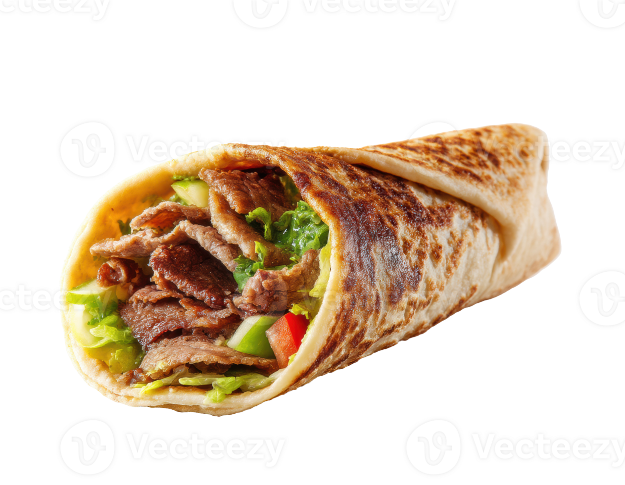 Savory wrap filled with grilled meat and fresh vegetables for lunch png