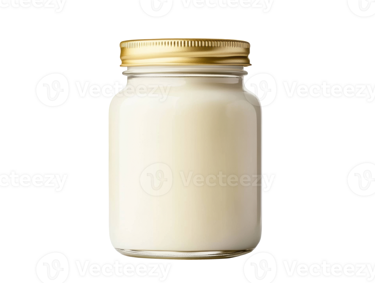 Fresh milk in a glass jar with a golden lid on a white background png
