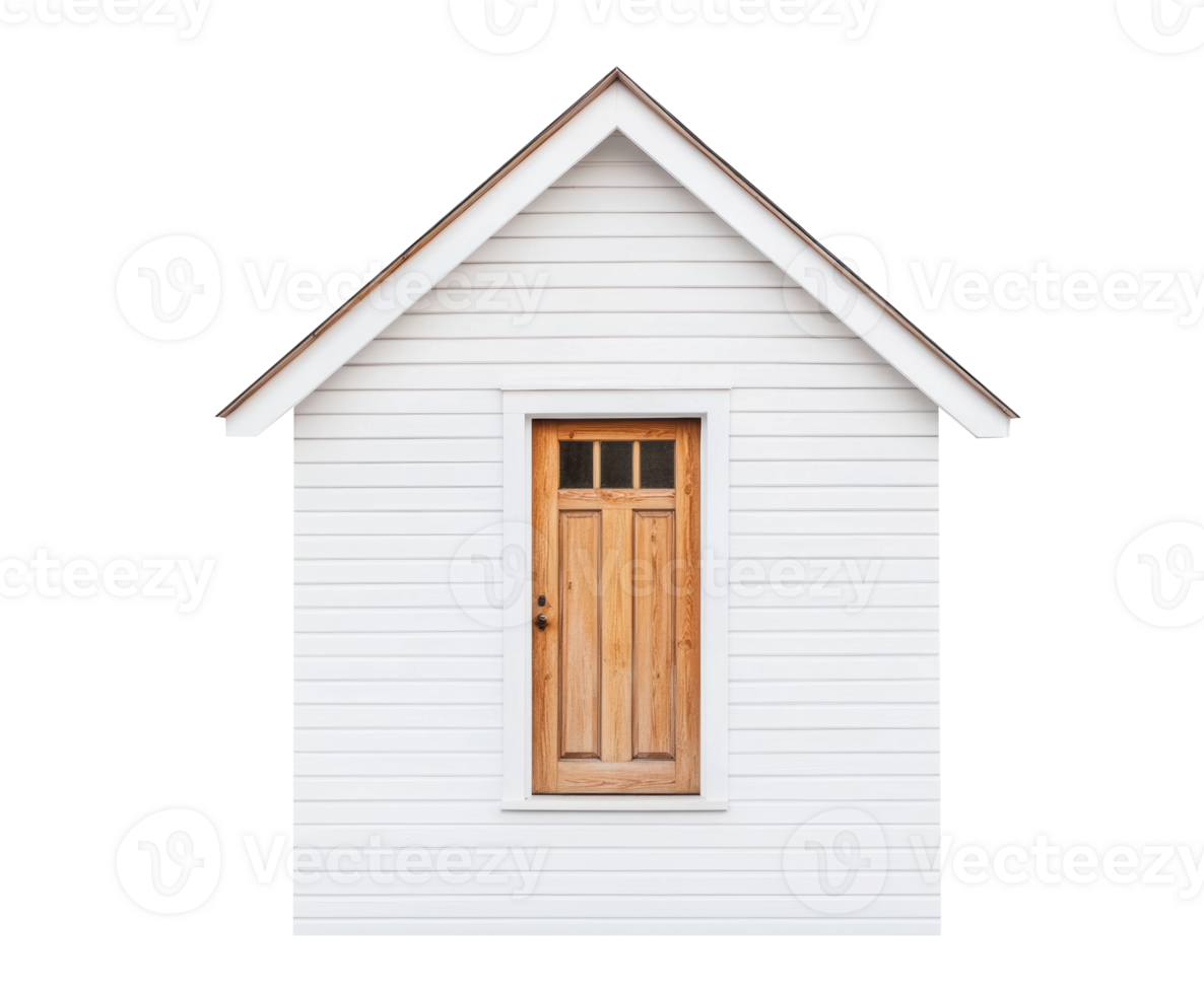 Charming small white house with wooden door and simple design png