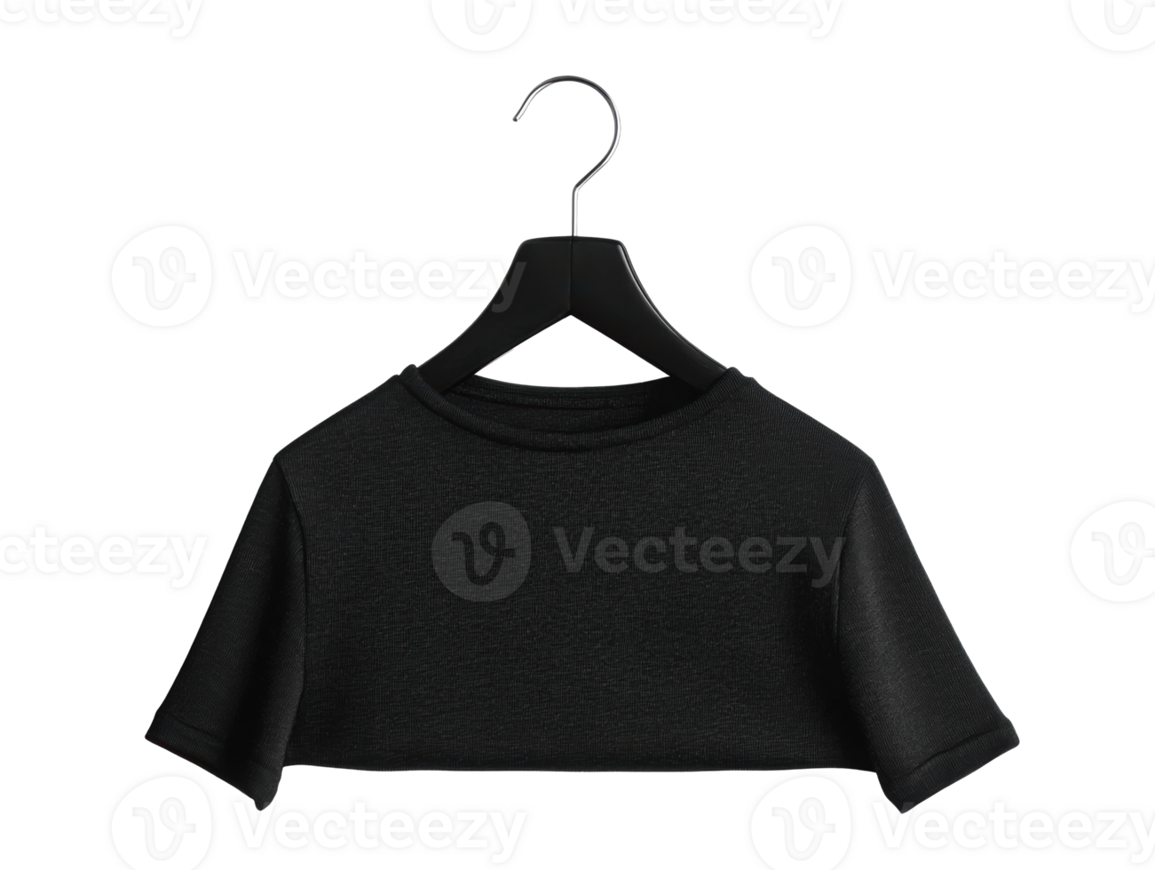 Stylish black cropped shirt displayed on a hanger in a studio png