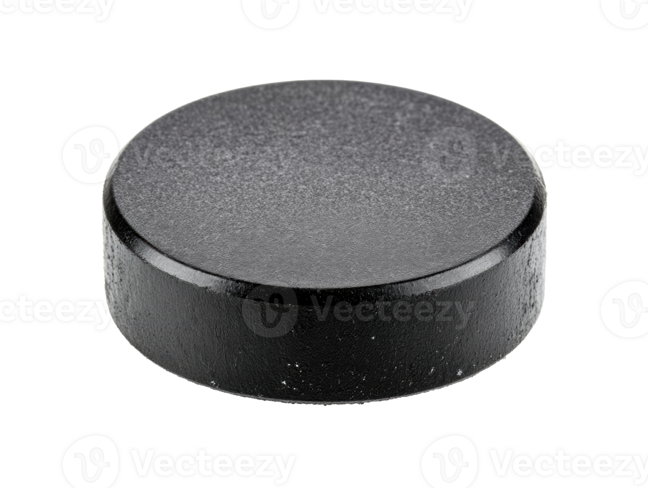 Round black puck used in ice hockey games and practices png