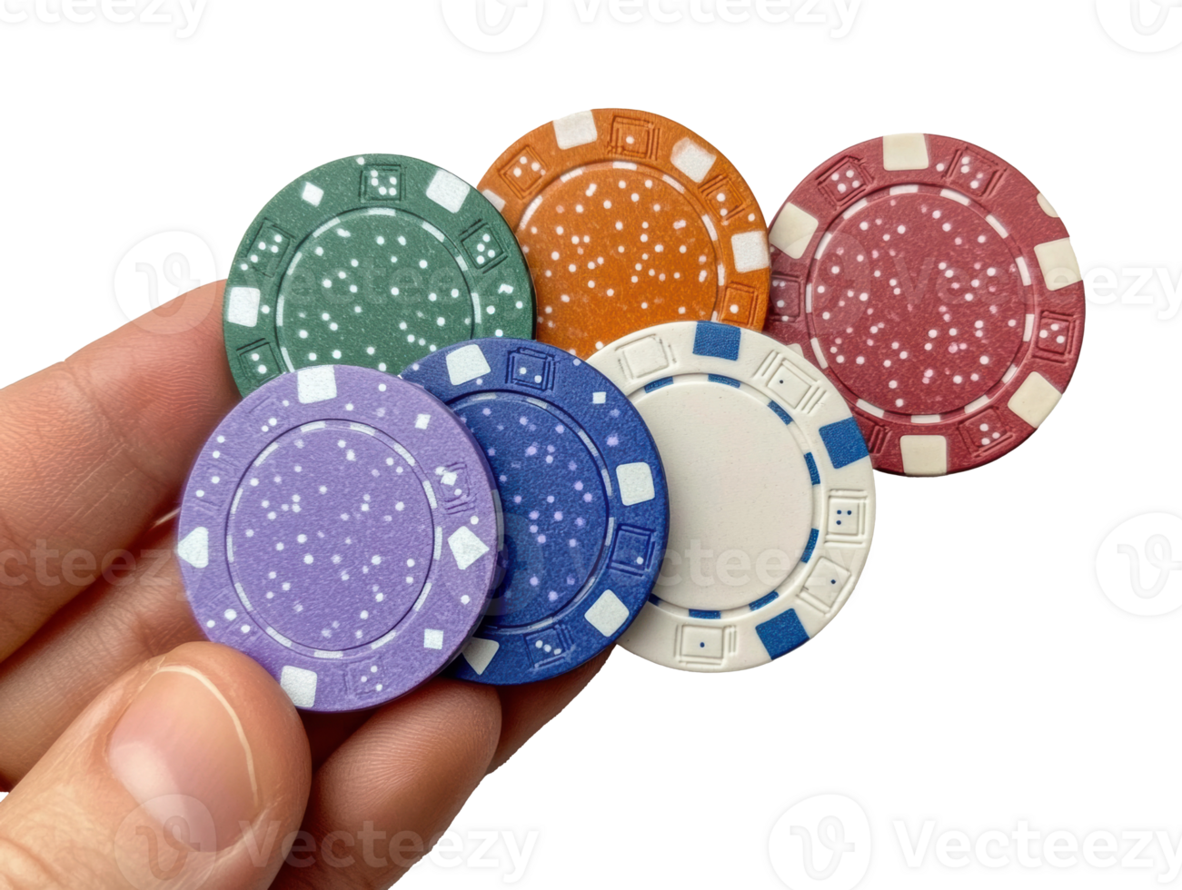 Colorful chips held in hand at a gaming table png