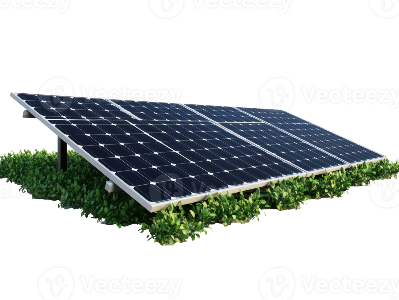 Solar panels installed on green ground for renewable energy production png