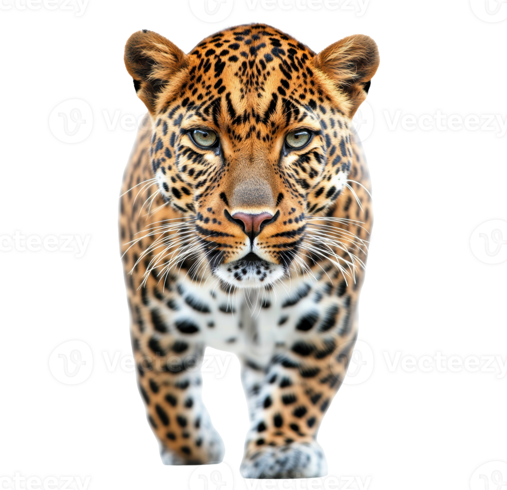 Leopard walking towards the camera, showcasing its striking coat png