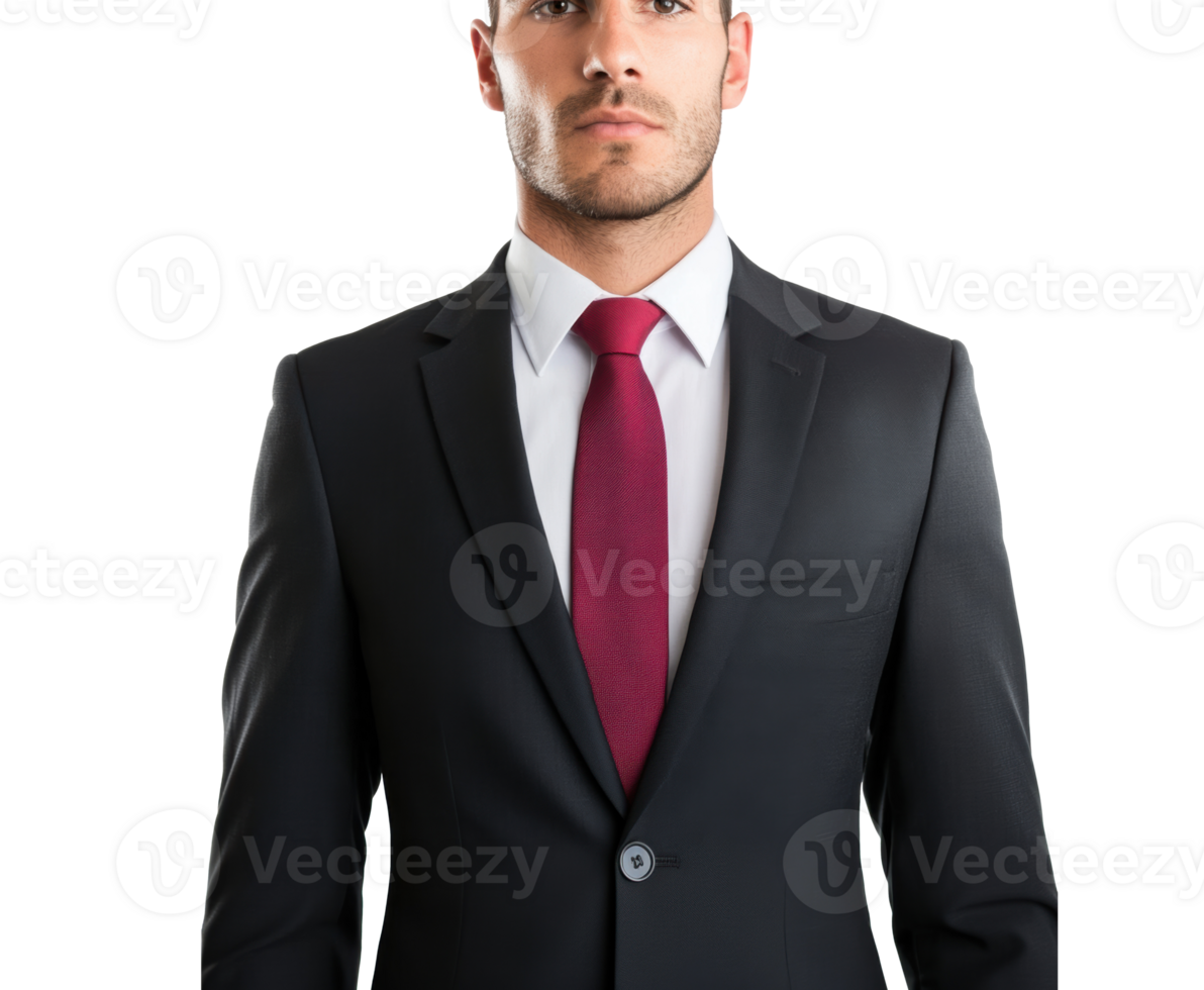 Professional man in business suit with red tie standing confidently png
