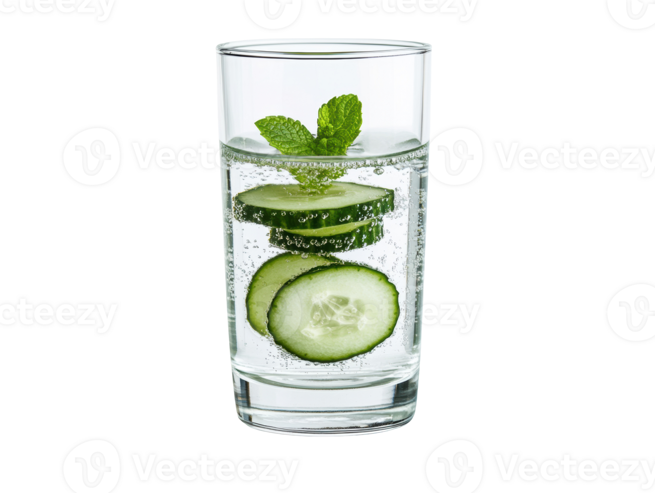 Refreshing cucumber mint drink in a clear glass png