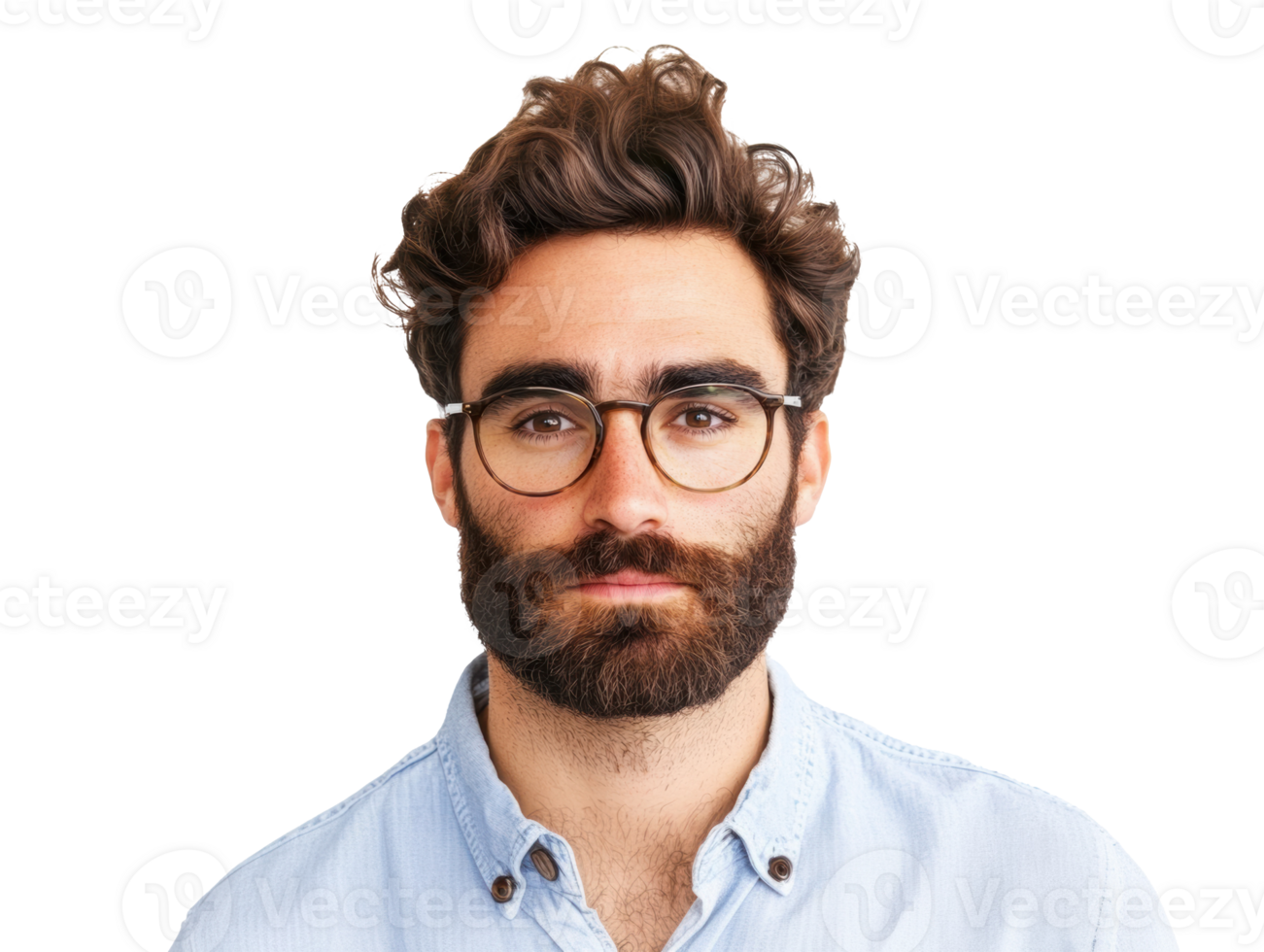 Young man with glasses and beard posing against plain background png