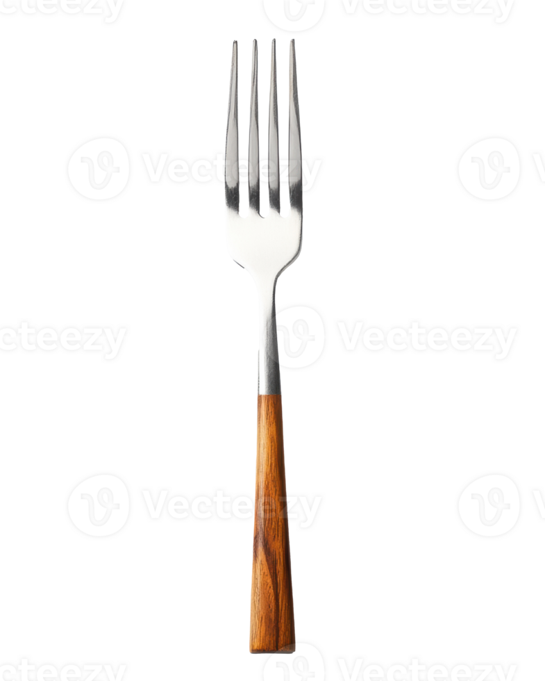 Fork with wooden handle presented against a neutral background png