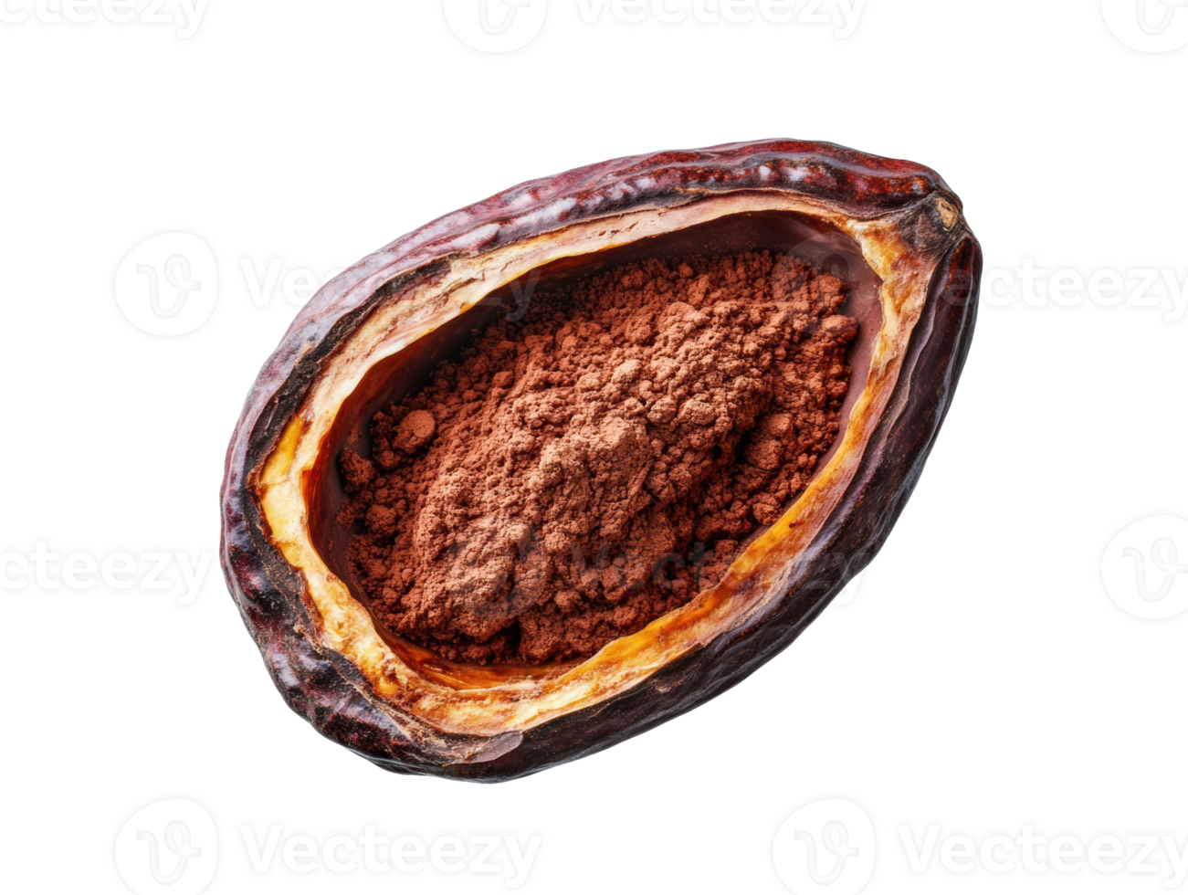 Cacao pod with rich powder highlighting chocolate's natural source png