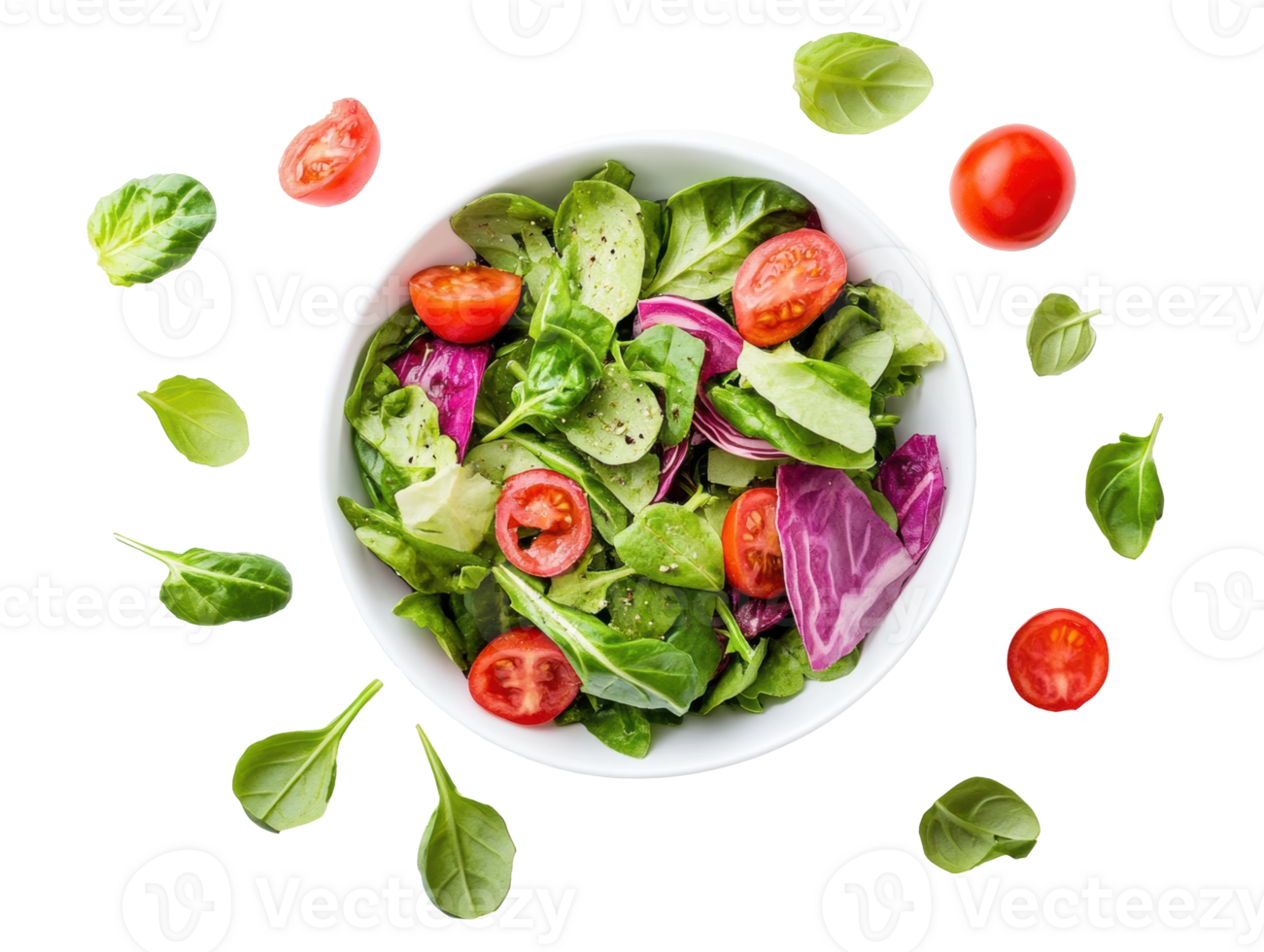 Fresh salad with cherry tomatoes and leafy greens for healthy meal png