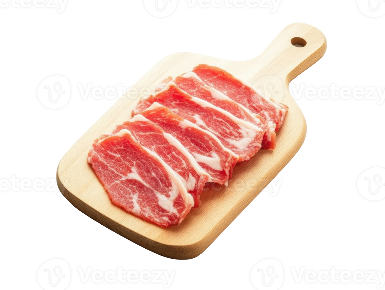 Freshly sliced pork on a wooden cutting board for cooking png