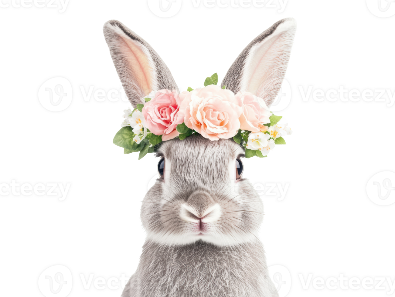 Cute rabbit with flower crown poses for a joyful portrait png