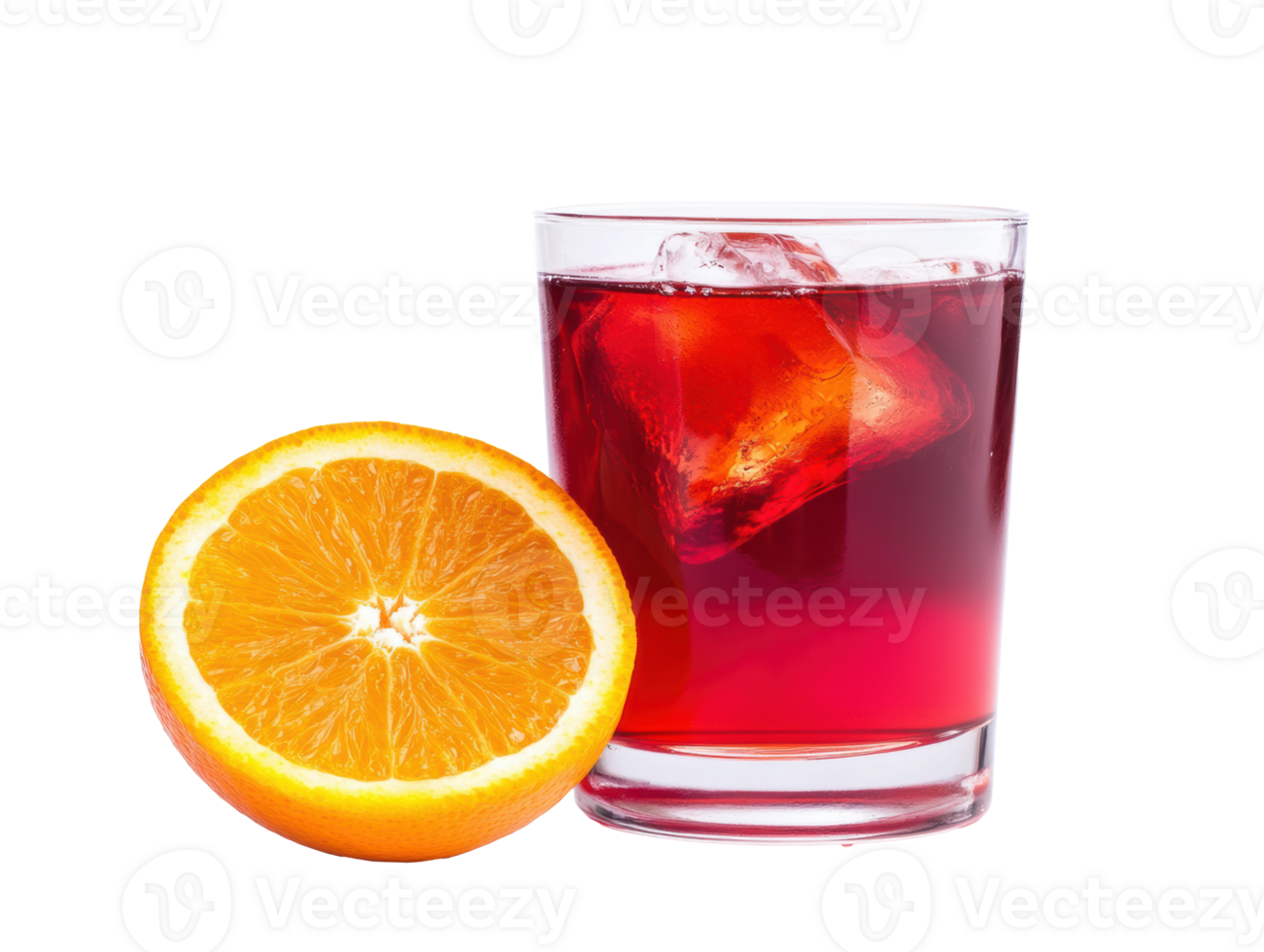 Refreshing beverage with orange and colorful liquid in glass png