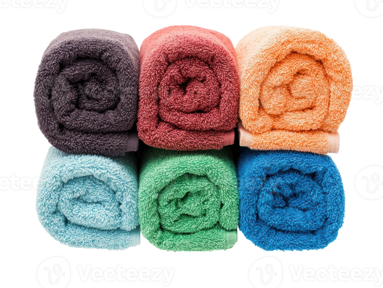 Colorful rolled towels arranged in a neat display for home decor png