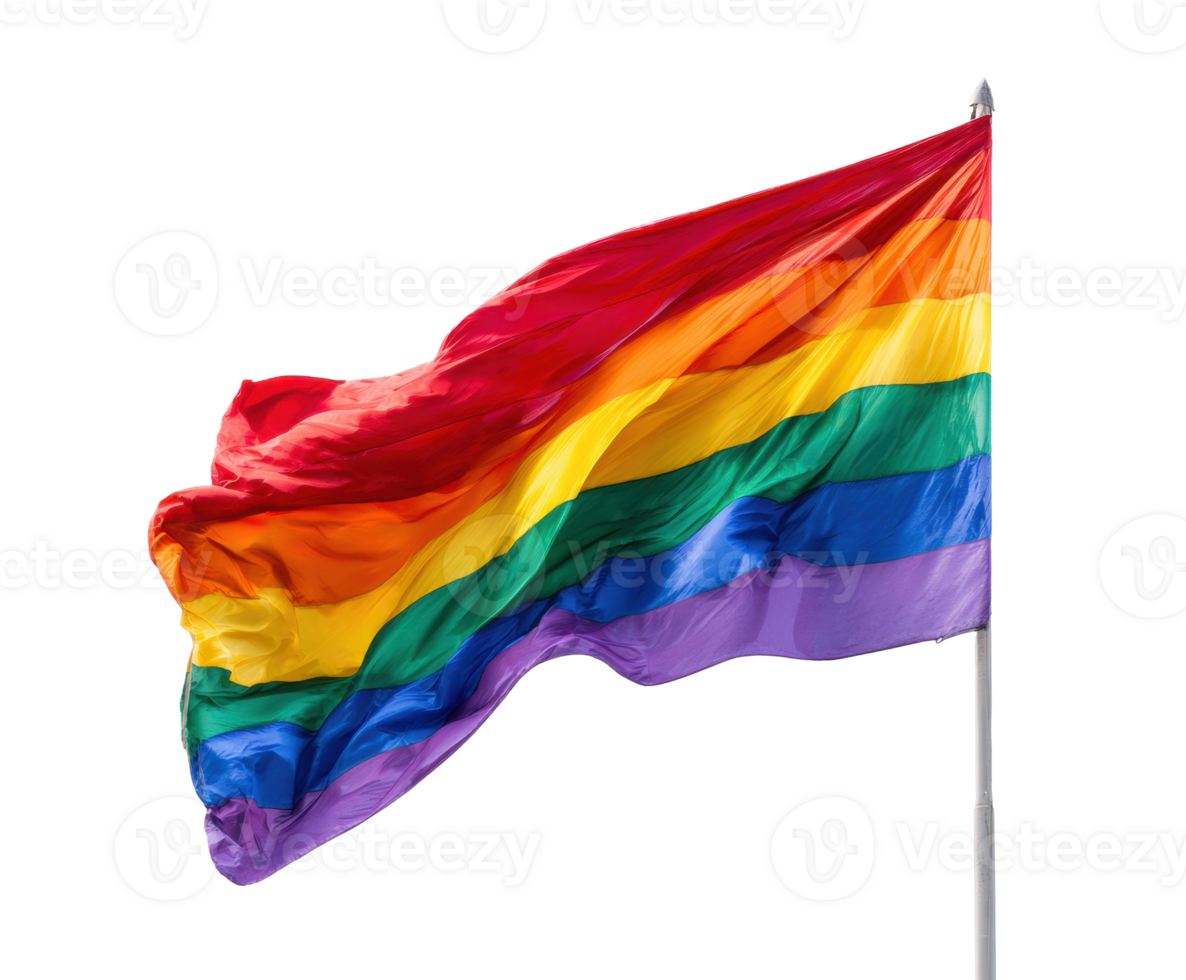 Celebrating pride with a vibrant rainbow flag waving in the wind png