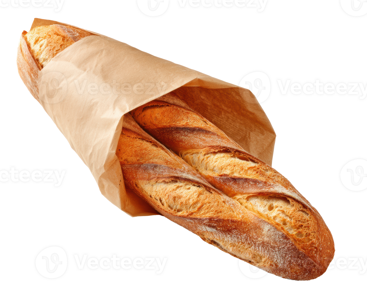 Freshly baked baguette wrapped in paper for culinary delight png