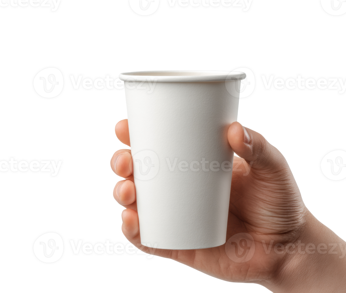 Hand holding a blank disposable cup for custom design projects png