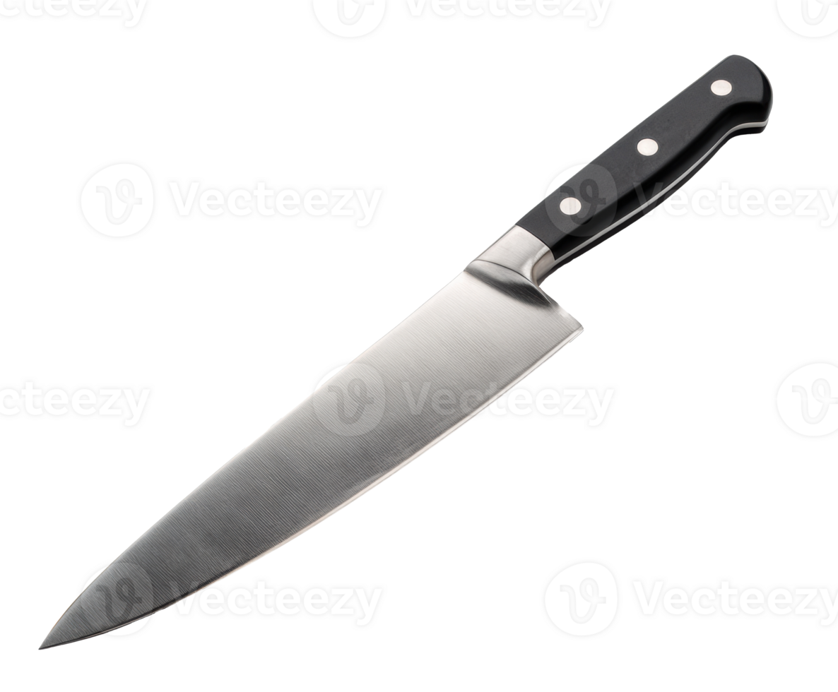 Stainless steel chef knife with black handle design png