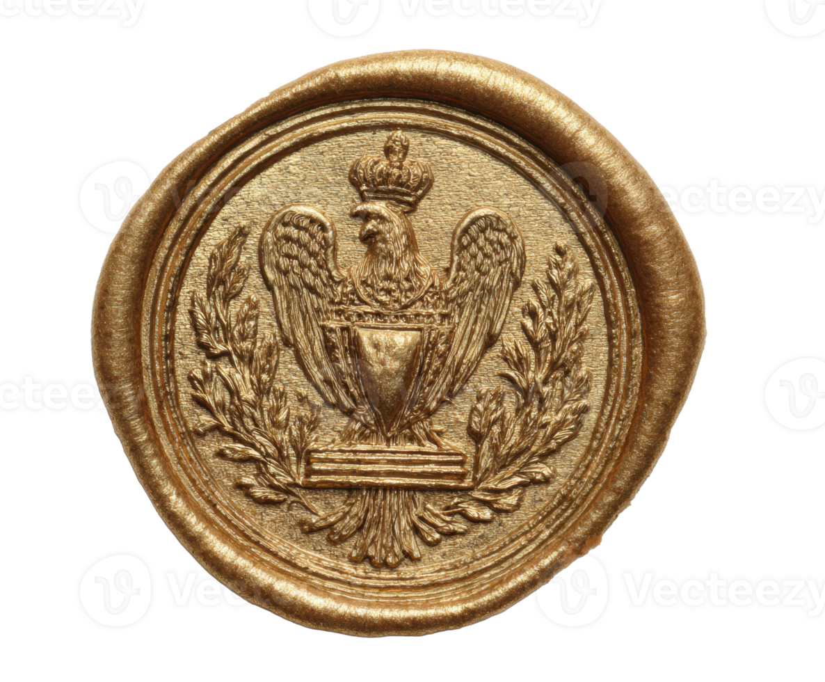 Golden wax seal with eagle emblem symbolizing authority and tradition png