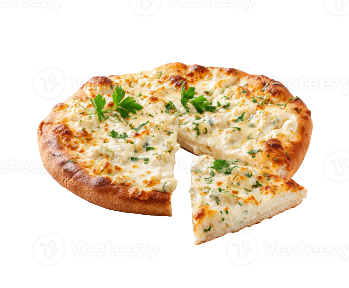 Delicious garlic cheese pizza with fresh parsley garnish for sharing png