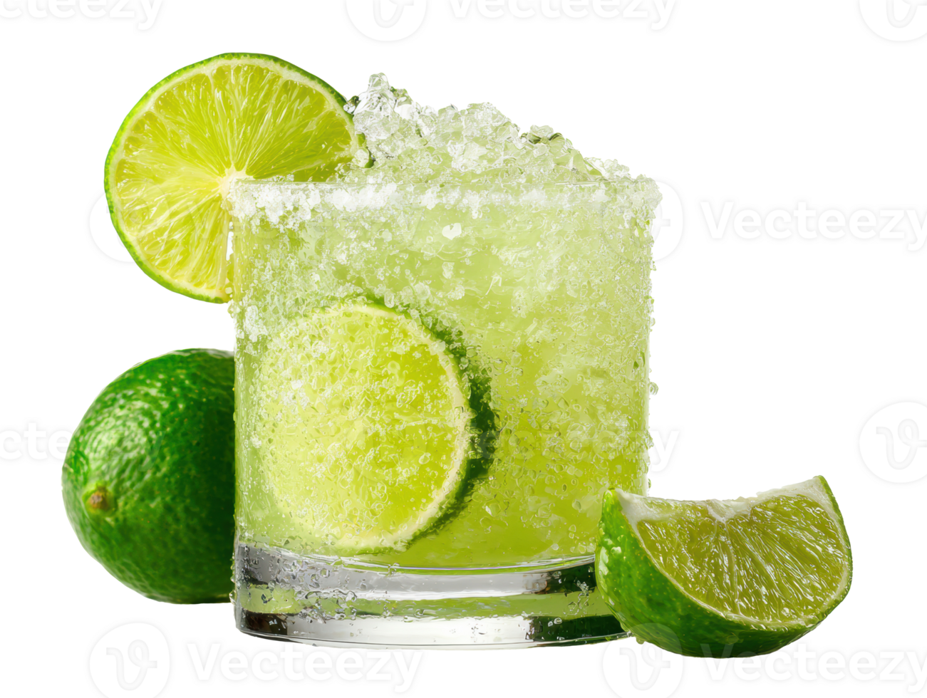Refreshing lime margarita on the rocks with citrus garnishes png