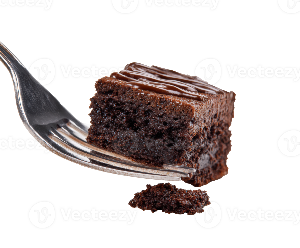 Decadent chocolate brownie on a fork ready to serve png