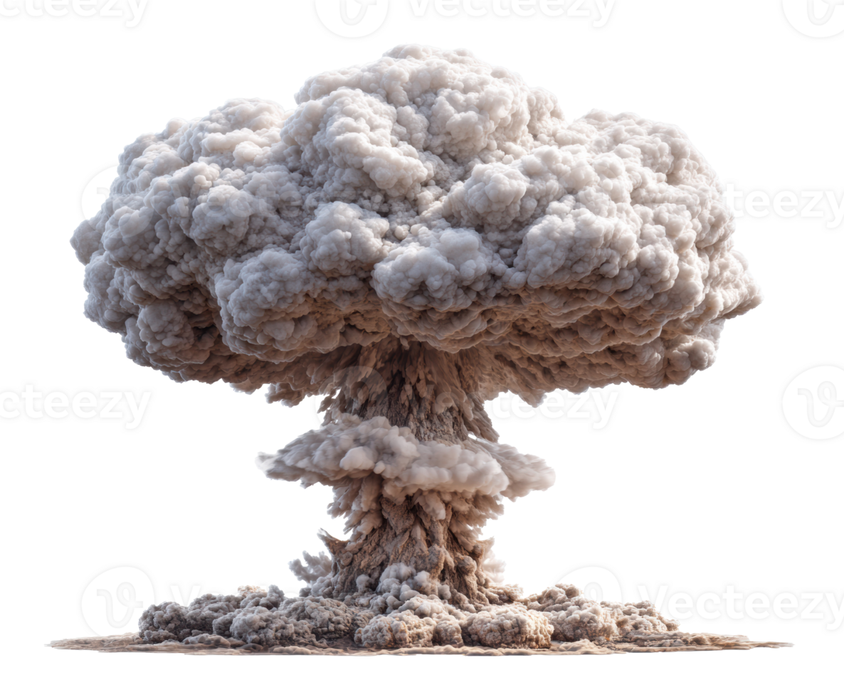 Explosion cloud rising over ground after detonation in arid terrain png
