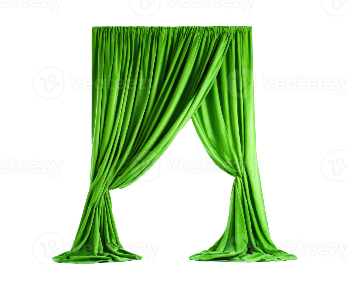 Elegant green curtain draped for stage or event decoration png
