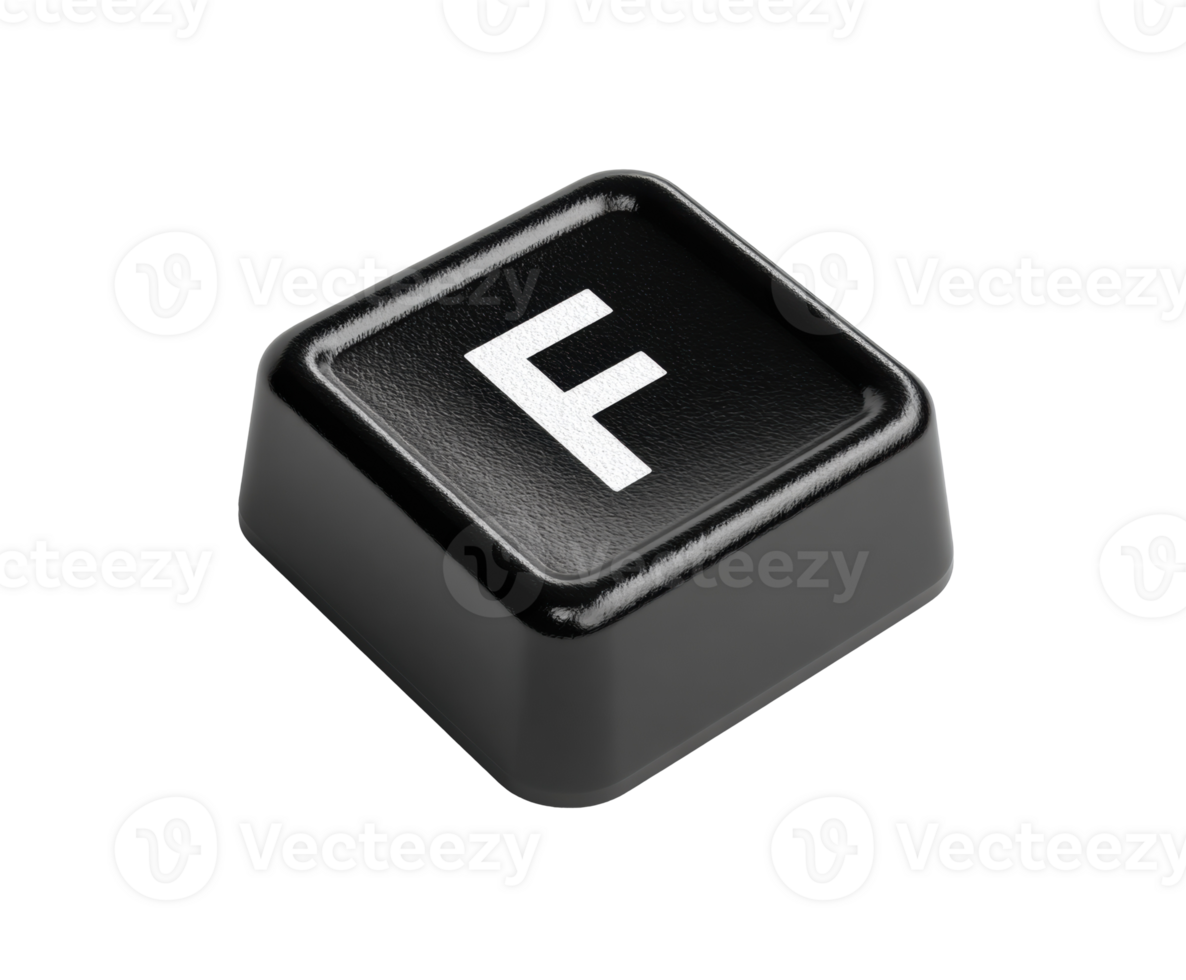 Black computer key with letter F for typing or gaming design png