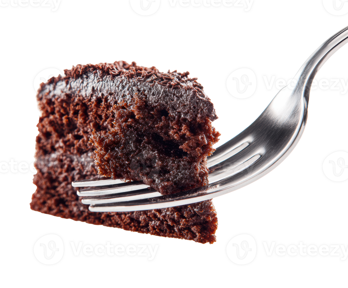 Chocolate cake slice on fork for dessert enjoyment and celebration png