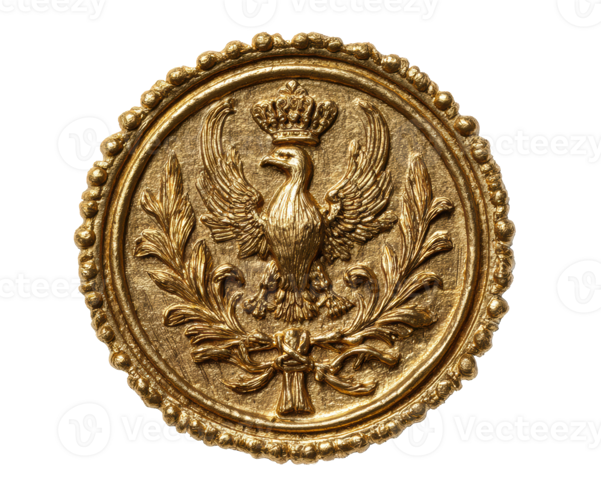 Golden eagle emblem with intricate design for decorative use png